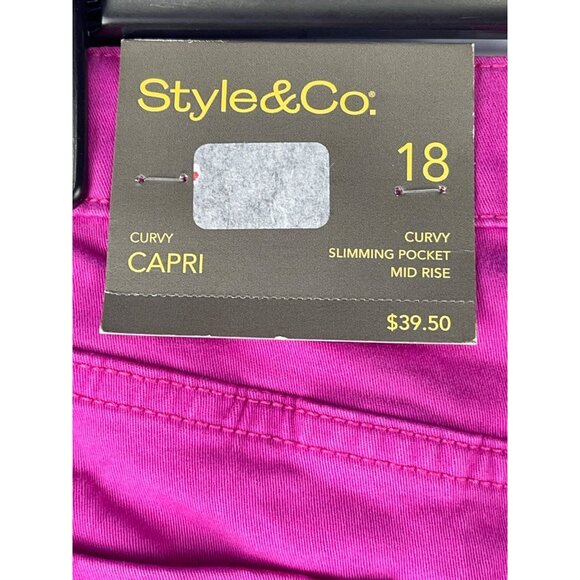Style & Co. Size 18 Curvy Capri Pants Mid Rise Fuchsia Tulip Slimming Pocket - Picture 3 of 8